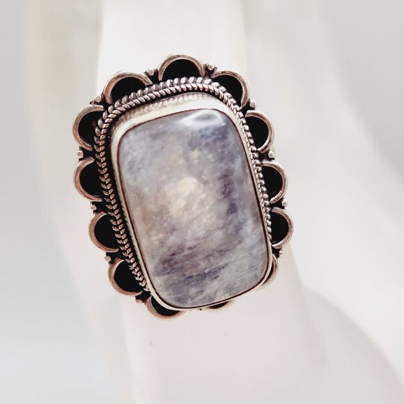 Chunky Moonstone Flash Square Framed 925 Sterling Silver Ring Adjustable - Picture 4 of 7